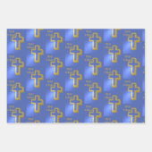 Christ ist Risen Pattern Gold Cross Blue Urlaub Geschenkpapier Set (Vorderseite)