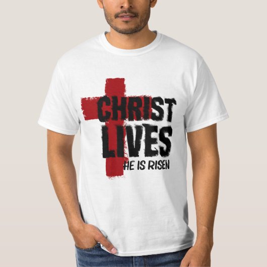 CHRIST LEBEN Er ist Christlicher Cross Oster. T-Shirt (Vorderseite)