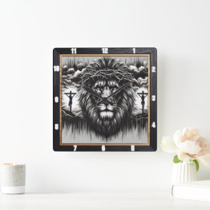 Christ Lion Calvary Religious Quadratische Wanduhr