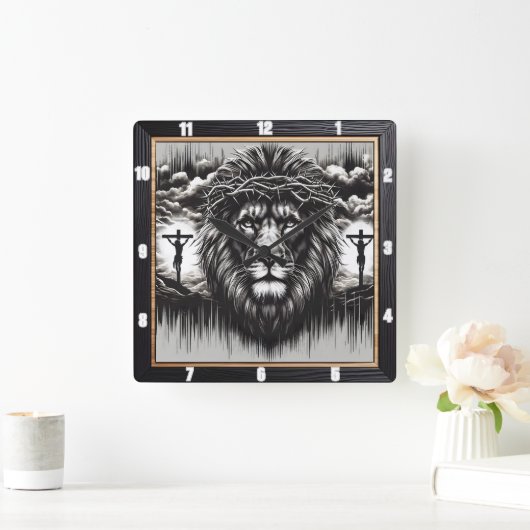 Christ Lion Calvary Religious Quadratische Wanduhr (Zuhause)
