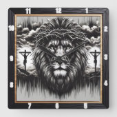Christ Lion Calvary Religious Quadratische Wanduhr (Vorderseite)