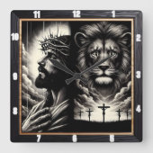 Christ Lion Calvary Religious Quadratische Wanduhr (Vorderseite)
