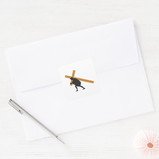 Christ mit Kreuz Quadratischer Aufkleber (Umschlag)