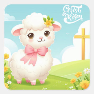 Christ/Ostern/Lamm/Kreuz Quadratischer Aufkleber