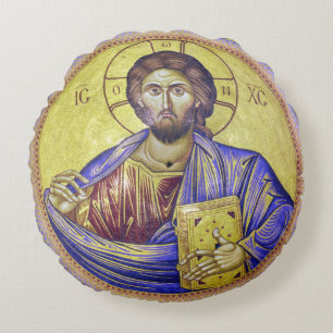 Christ Pantocrator ICXC NIKA Rundes Kissen