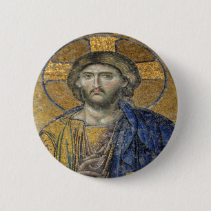 Christ Pantocrator Mosaic Iconic Religious Roman A Button