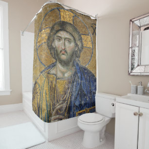 Christ Pantocrator Mosiac Iconic Religious Roman A Duschvorhang