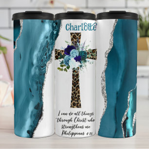Christ Strengththens: Leopard Cross Thermosbecher