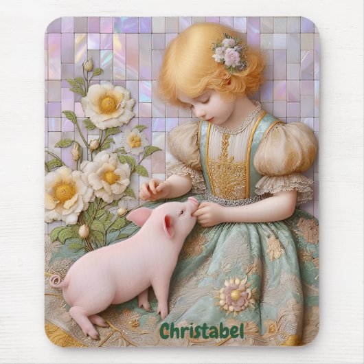 CHRISTABEL ~ Pastell Mädchen Piglet ~ Mousepad (Vorne)