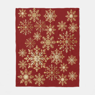 Christams Gold and Red Snowflake  Fleecedecke