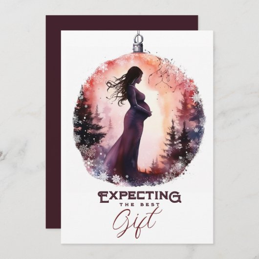 Christas Ornament Watercolor Holiday Pregnancy Ankündigung (Vorne/Hinten)