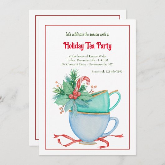 Christas Teacup Holiday Tea Party Einladung (Vorne/Hinten)
