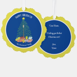 Christbaum Blau & Gelb Papier-Schmuckkarte Ornament Karte