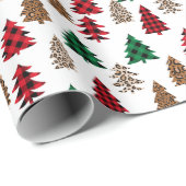 Christbaum Buffalo Kariert und Leopard Geschenkpapier (Rolleneckpunkt)