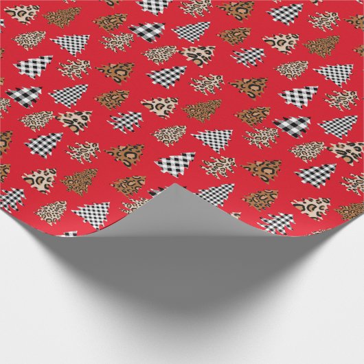 Christbaum Buffalo Kariertes Rot Geschenkpapier (Ecke)