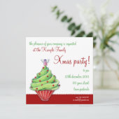Christbaum Cupcake rote Party Einladung (Stehend Vorderseite)