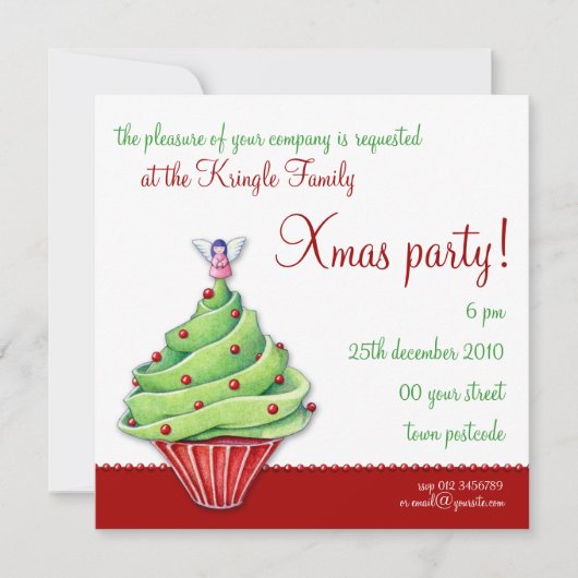 Christbaum Cupcake rote Party Einladung (Vorderseite)