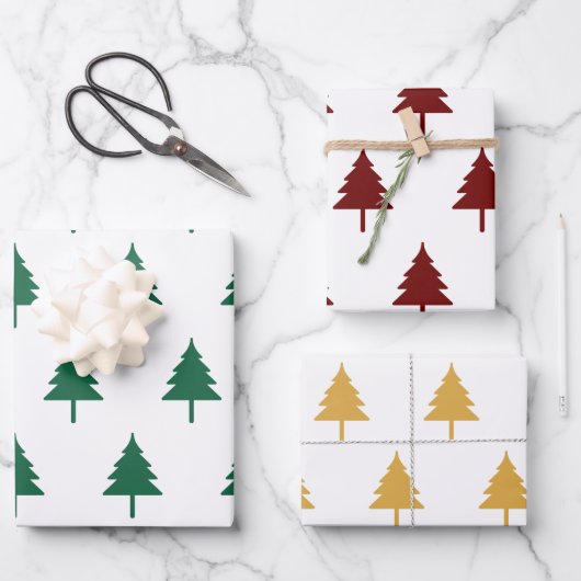 Christbaum Drei Farben Geschenkpapier Set (Vorderseite)