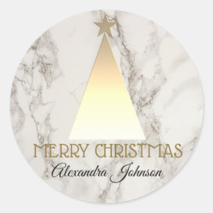 Christbaum Gold und Marmor Elegant Runder Aufkleber