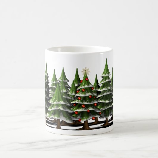 Christbaum im friedlichen Wald dekoriert Kaffeetasse (Mittel)