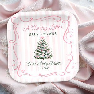 Christbaum Rosa Winter Baby Shower Pappteller