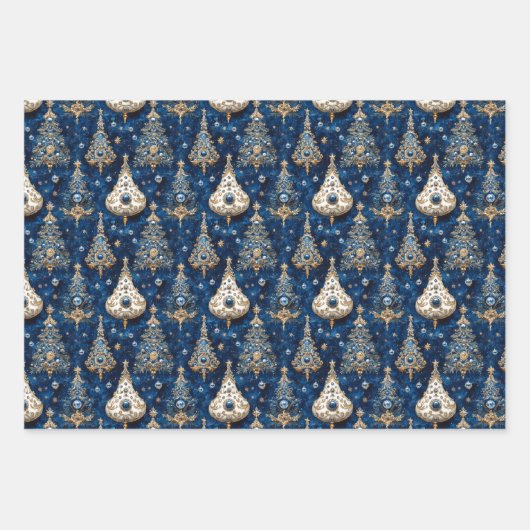 Christbaum, Rot, Grün, blau, Edelsteine, festliche Geschenkpapier Set (Vorderseite)