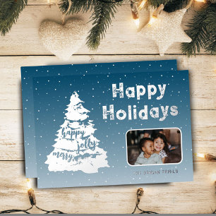 Christbaum-Schnee-Familienfoto Silber Folien Feiertagskarte