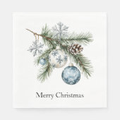 Christbaum Silberne Schneeflocken Blaue Ornamente Serviette (Vorderseite)