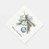 Christbaum Silberne Schneeflocken Blaue Ornamente Serviette (Ecke)