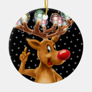 Christbaumdekoration Rudolph beleuchtet. Keramik Ornament