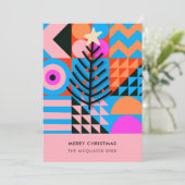 Christbaume Moderne geometrische Pinks Blues Feiertagskarte (Stehend Vorderseite)