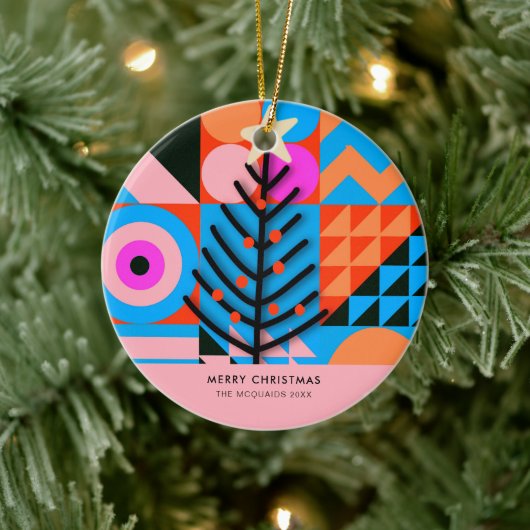 Christbaume Moderne geometrische Pinks Blues Keramik Ornament (Baum)