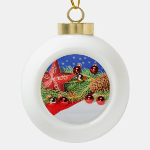 Christbaumkugel mit Weihnachts Motiv mit Glocke Keramik Kugel-Ornament