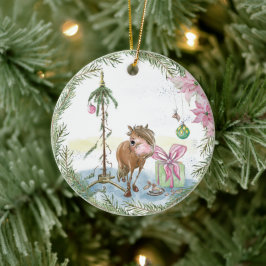 Christbaumschmuck mit süssem Pony Keramik Ornament