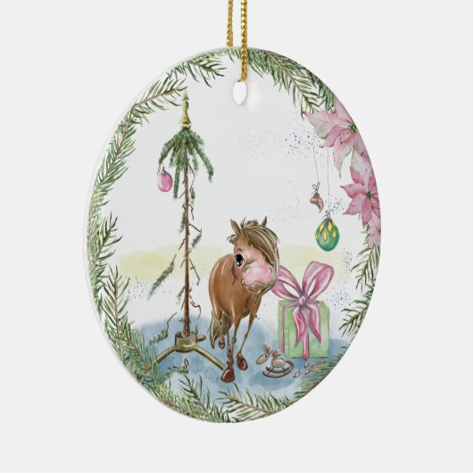 Christbaumschmuck mit süssem Pony Keramik Ornament (Rechts)