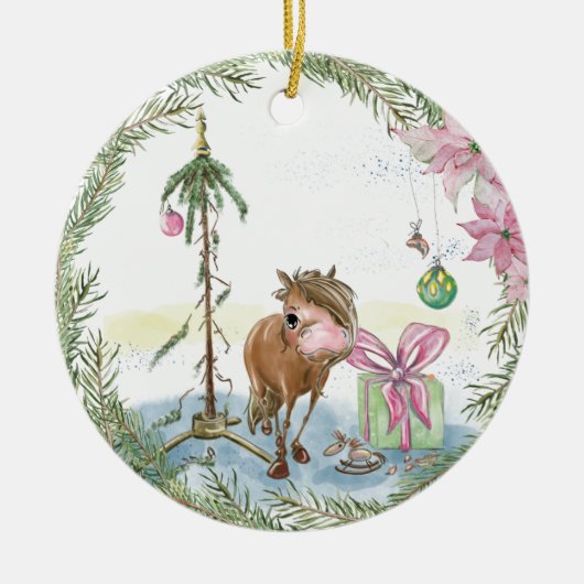 Christbaumschmuck mit süssem Pony Keramik Ornament (Vorne)