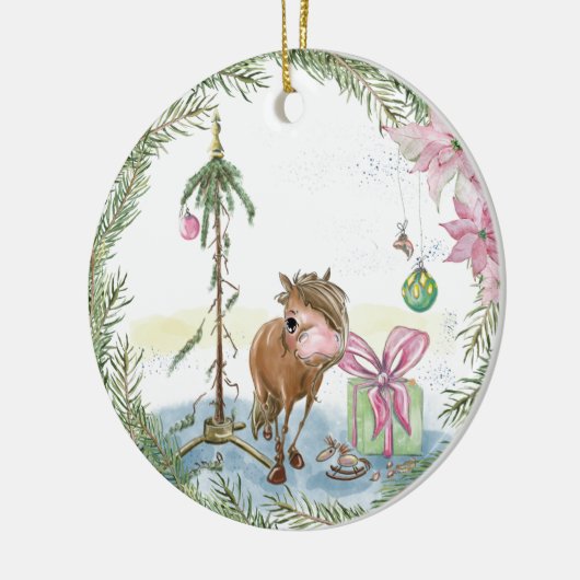 Christbaumschmuck mit süssem Pony Keramik Ornament (Links)