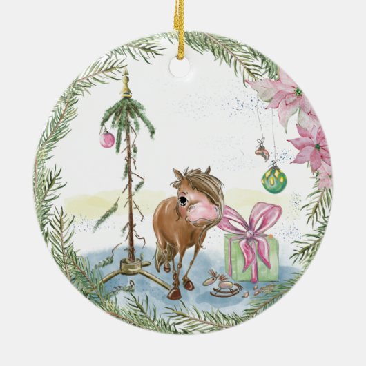Christbaumschmuck mit süssem Pony Keramik Ornament (Hinten)