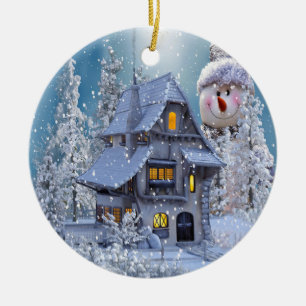 Christbaumschmuck Winter Weiß Schneemann Blau Keramik Ornament