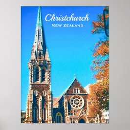 Christchurch Cathedral Neuseeland Reise Poster
