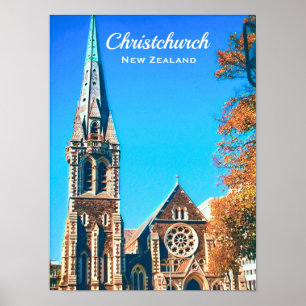 Christchurch Cathedral Neuseeland Reise Poster