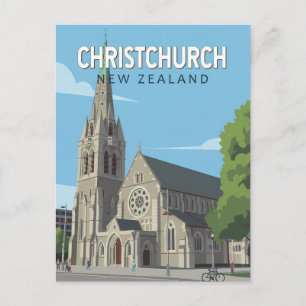 Christchurch Neuseeland Illustration Reise Kunst Postkarte
