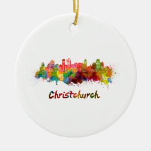 Christchurch skyline im Watercolor Keramikornament