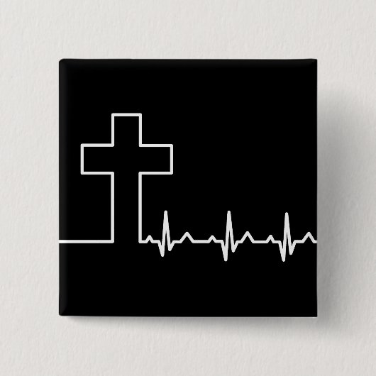 Christen Cross Heartbeat Life EKG ECG Button (Vorderseite)