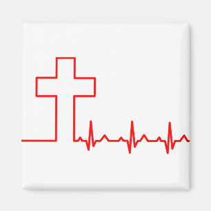 Christen Cross Heartbeat Life EKG ECG Magnet