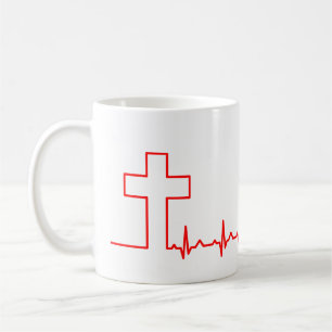 Christen Kreuz Herzschlag Leben EKG ECG Kaffeetasse