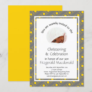CHRISTENENDE Taufe   FOTO   Stilgelbes Grau Einladung