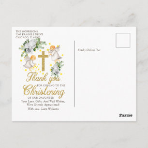 Christening Angels Glitzer Danke Postcard Postkarte