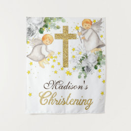 Christening Angels Gold Glitzer Gender Neutral Wandteppich