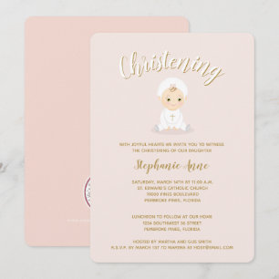 Christening Baby Girl mit Bonnet Einladung